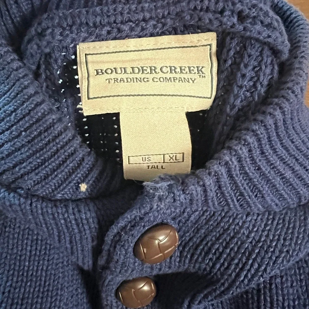 Vintage Boulder Creek Trading Co Sweater XLT‎ Blue Suede Elbow Patch